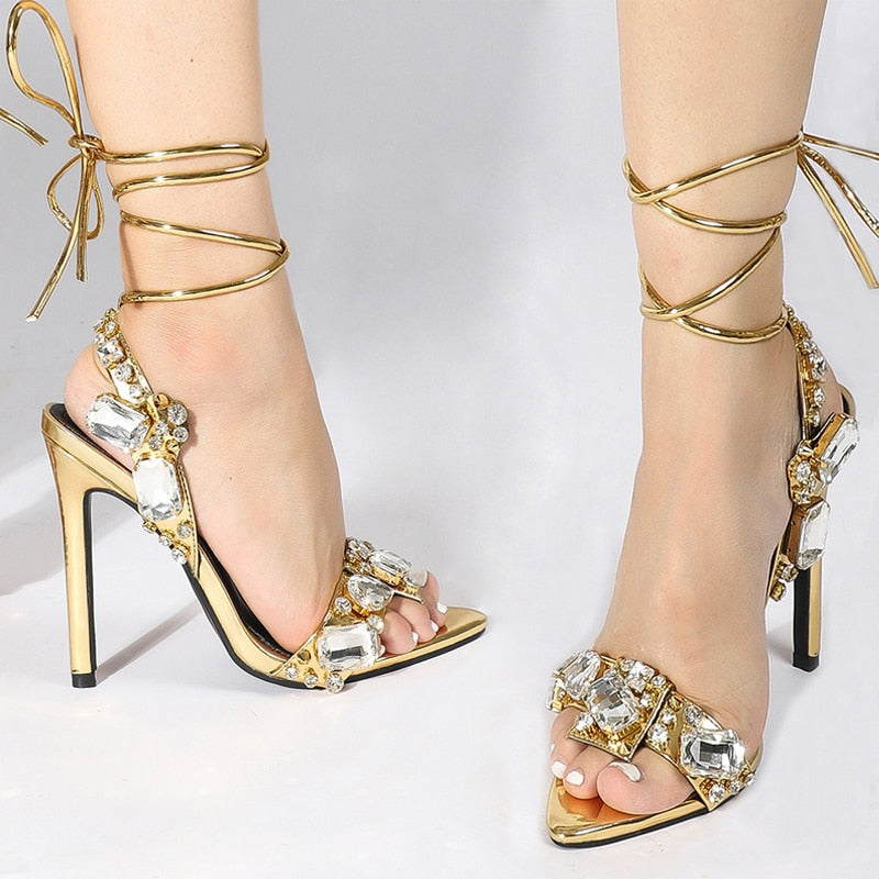 Sexy Ankle Strap Golded Sandals Women