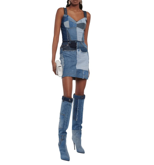 Denim Knee Boots