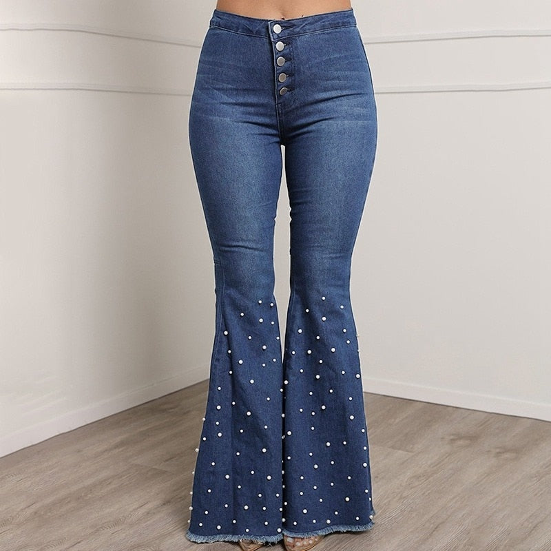 Womens Denim Flare Pants High Waist