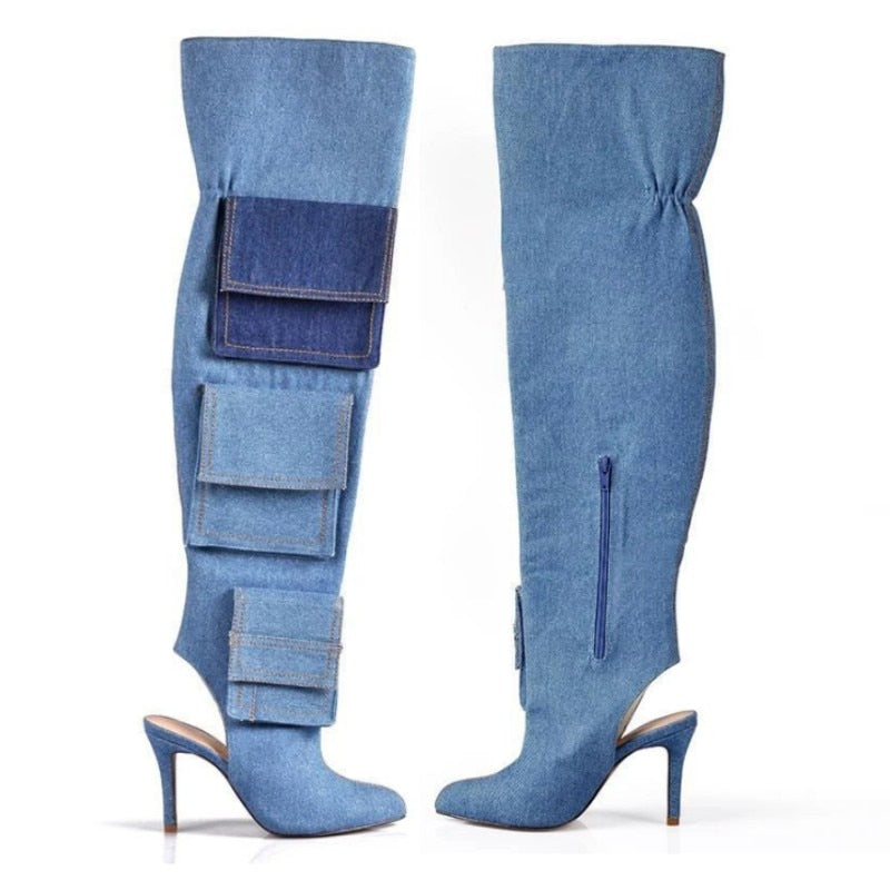 Denim Knee Boots