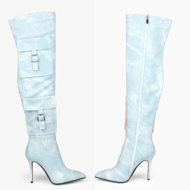 Denim Knee Boots