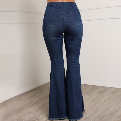 Womens Denim Flare Pants High Waist