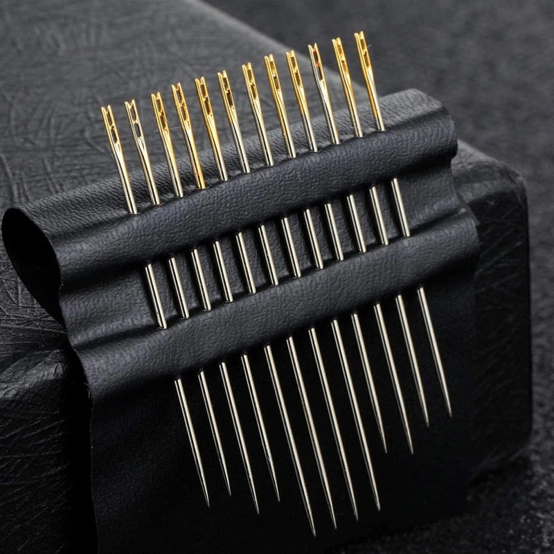 12Pcs Side Hole Blind Sewing Needles gold Stainless Steel