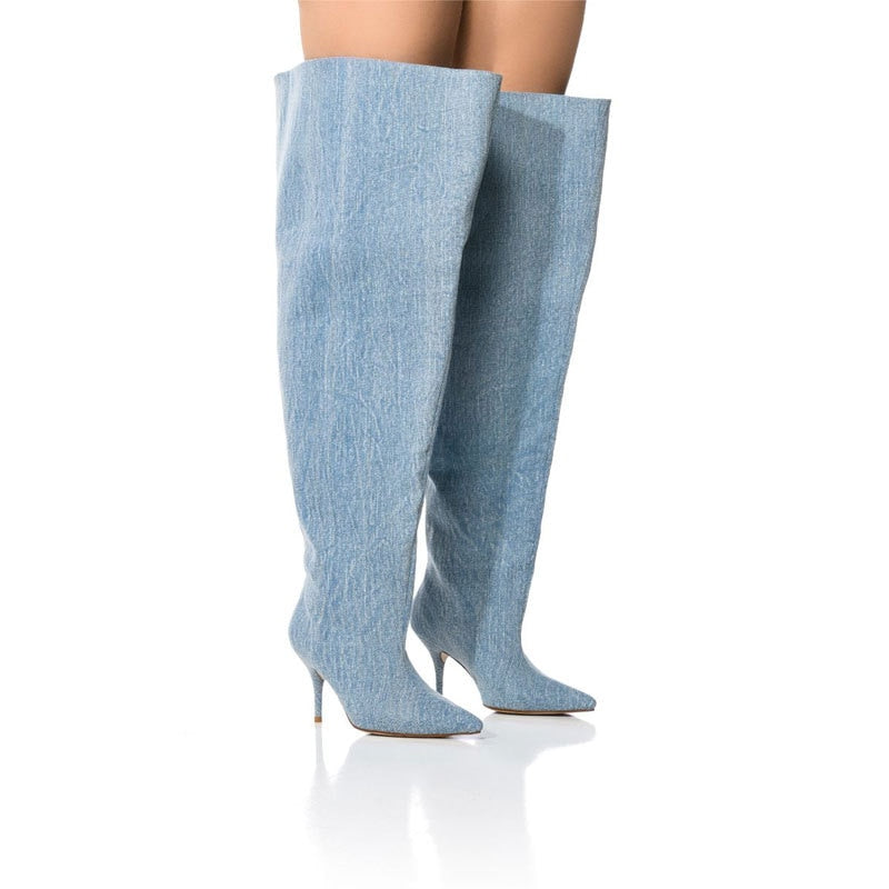 Denim Knee Boots