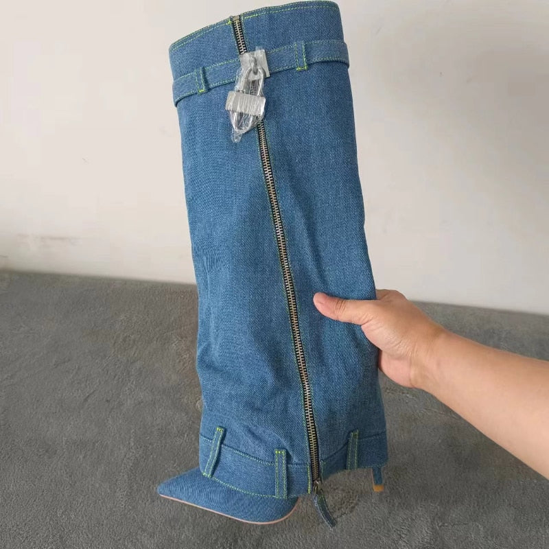 Denim Knee Boots