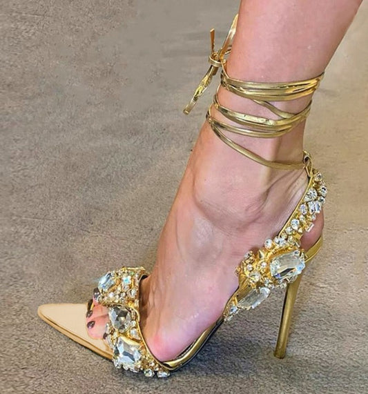 Sexy Ankle Strap Golded Sandals Women