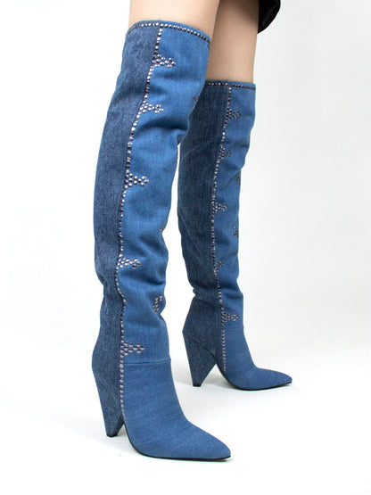 Denim Knee Boots