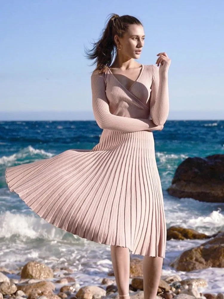 Waist Pleated Dress Female