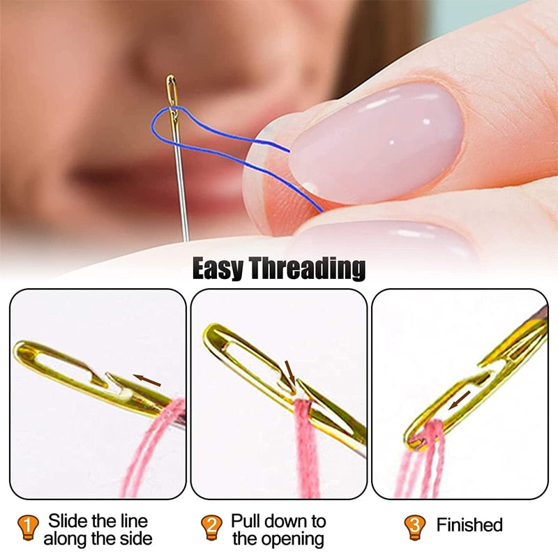 12Pcs Side Hole Blind Sewing Needles gold Stainless Steel